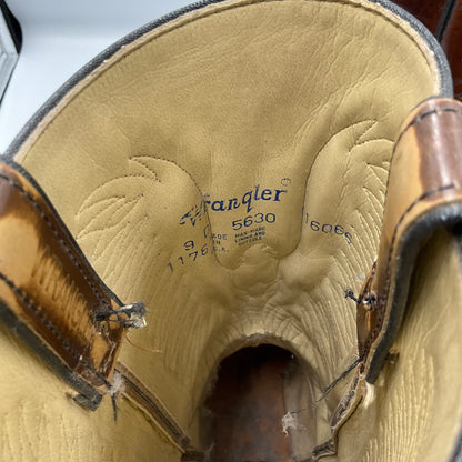 Vintage Wrangler 5630 Men's 9D Brown Leather Eagle Western Cowboy Boots