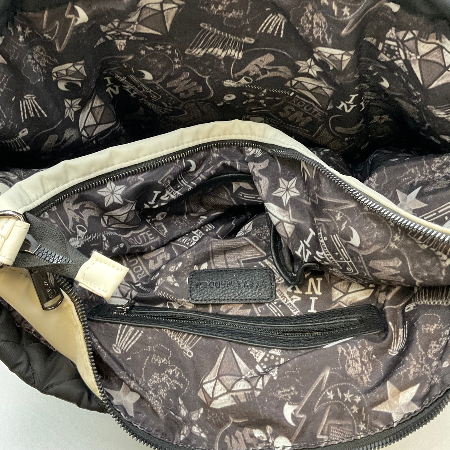 Steve Madden Black Quilted Messenger Tote Bag