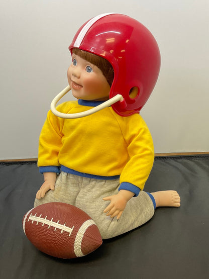 Danbury Mint, Exclusive Elke Hutchens Porcelain Bobby Football Player Doll 12" Kneeling Original Box