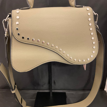 BCBGeneration Asymmetrical Studded Saddle Style Moss Color Shoulder Handbag