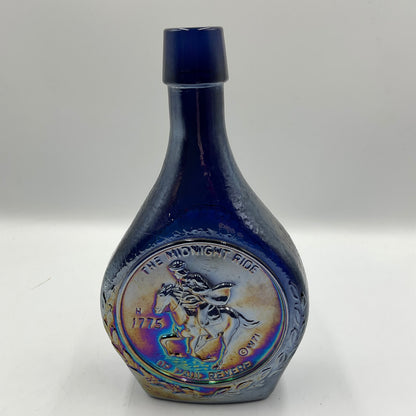 Vintage Wheaton “Great American Series”Blue Iridescent Carnival Glass Bottle