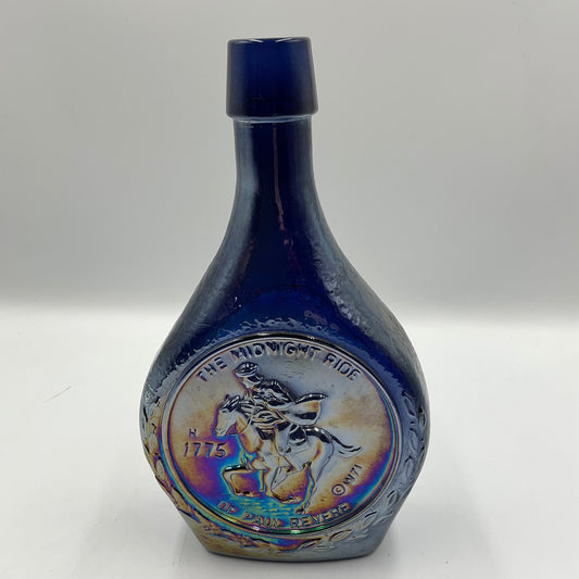 Vintage Wheaton “Great American Series”Blue Iridescent Carnival Glass Bottle