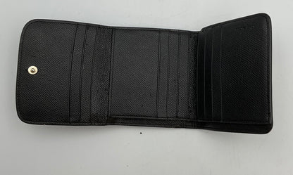 Coach Black Leather Trifold Wallet Cardholder Goldtone Accent Hardware