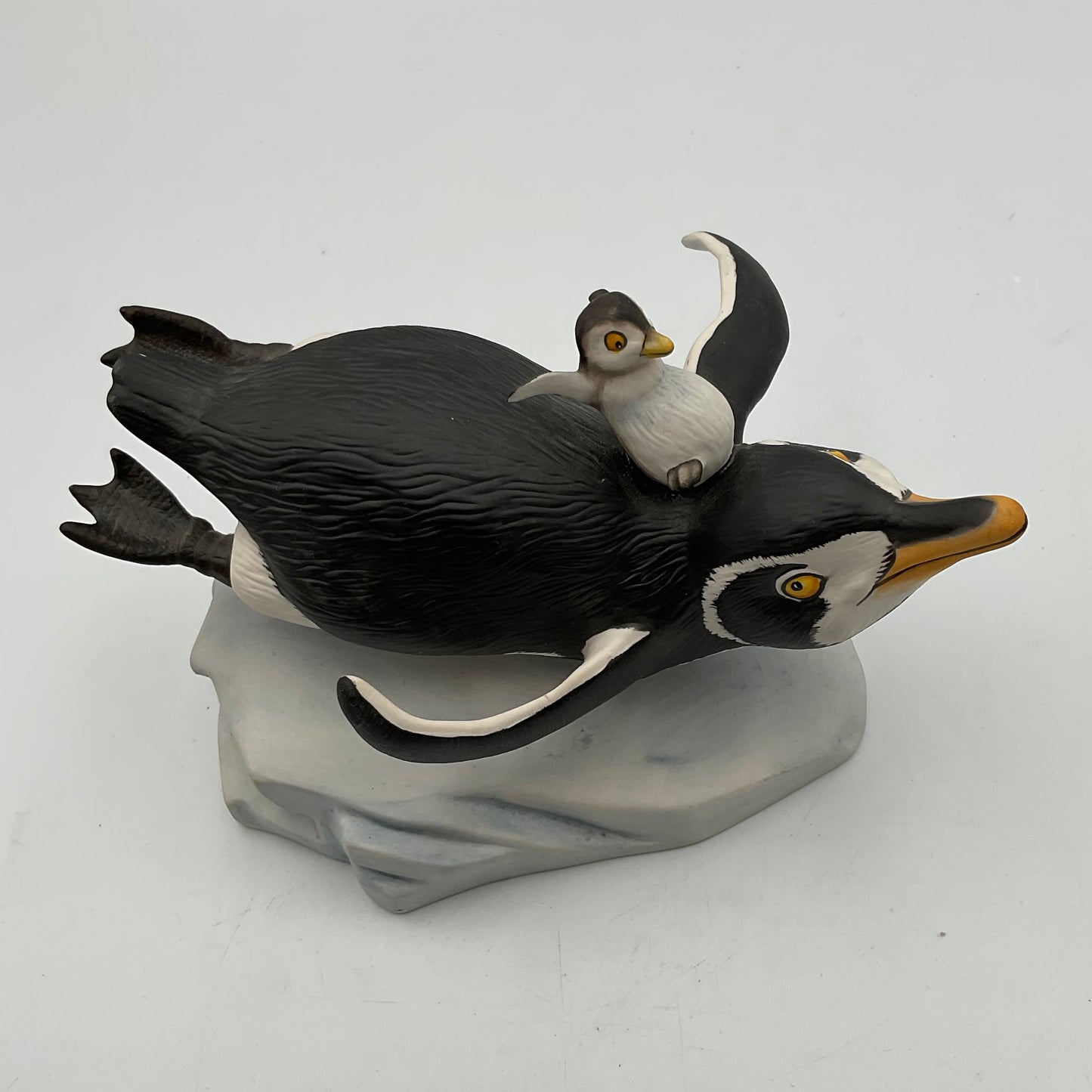 "Whee!" Vintage 1989 Franklin Mint Hand Painted Porcelain Penguins