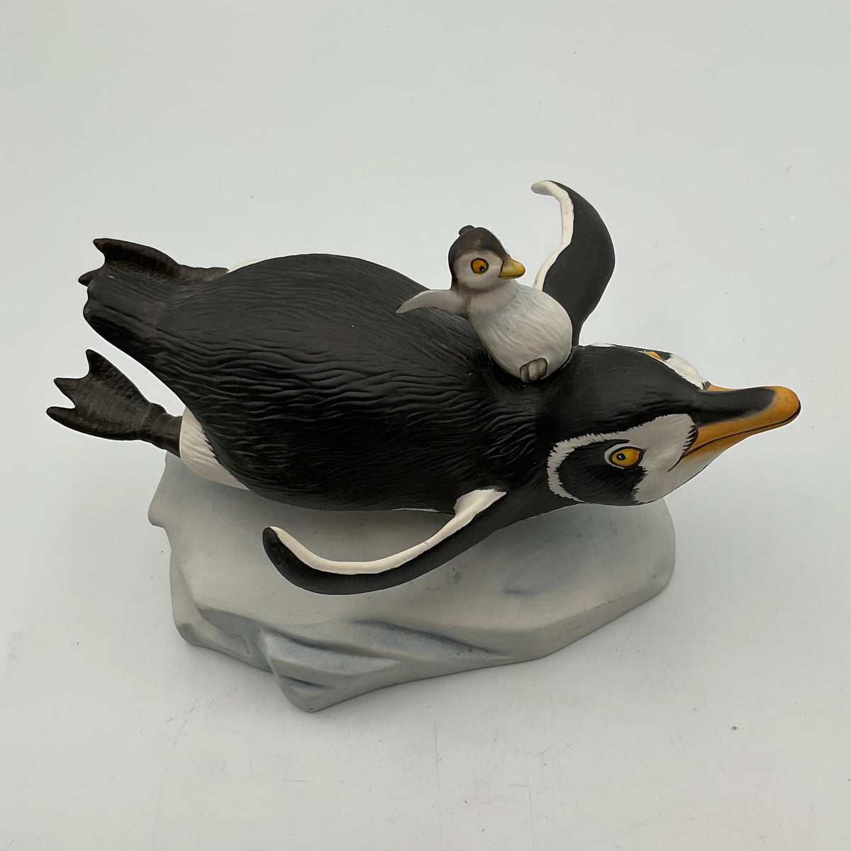 "Whee!" Vintage 1989 Franklin Mint Hand Painted Porcelain Penguins