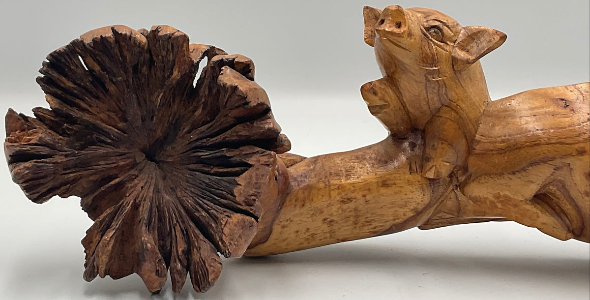Pig Sculpture Burl Wood Folk Art Handcrafted Burl-Knot 11"
