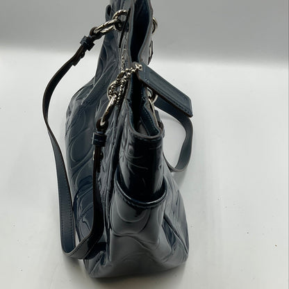 Coach Dark Teal Patent Leather Tote Silvertone Hardware Accents