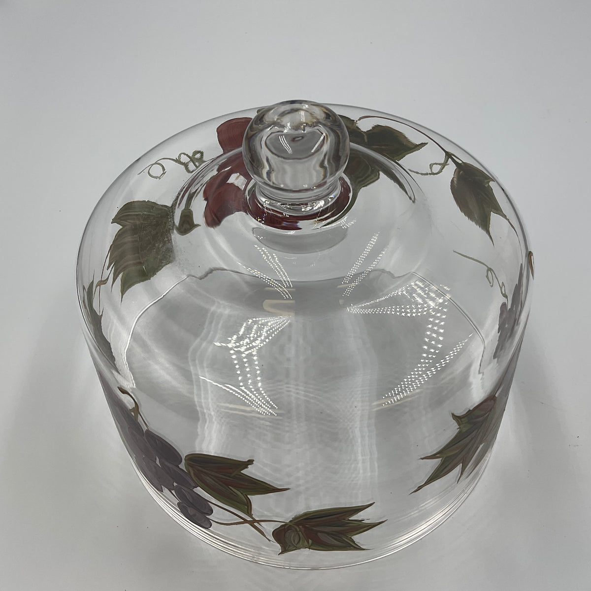 Vintage Hand Painted Glass Cheese Dome Cloche Grape Vine Fruit Design