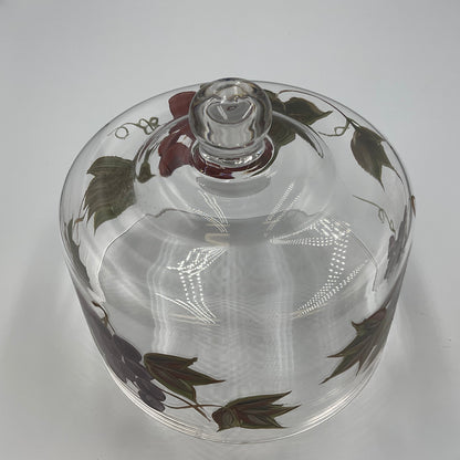 Vintage Hand Painted Glass Cheese Dome Cloche Grape Vine Fruit Design