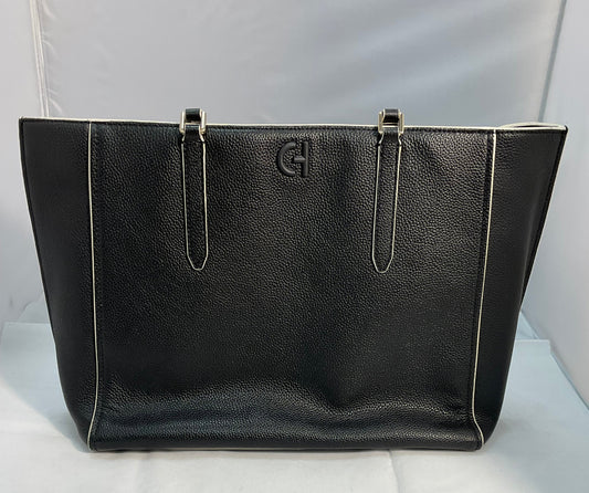 Cole Haan Black Leather Satchel Handbag White Trim Excellent Condition