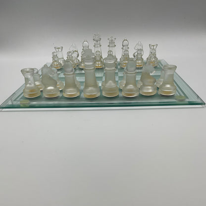 Vintage Glass Chess Set And Book