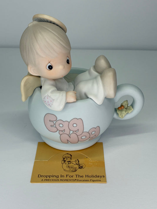 Precious Moments Vintage 1994 Dropping In For The Holidays Hand Painted Porcelain Collectible Figurine Original Box