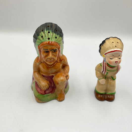 Vintage Ceramic Salt And Pepper Shakers Hand Painted Native American