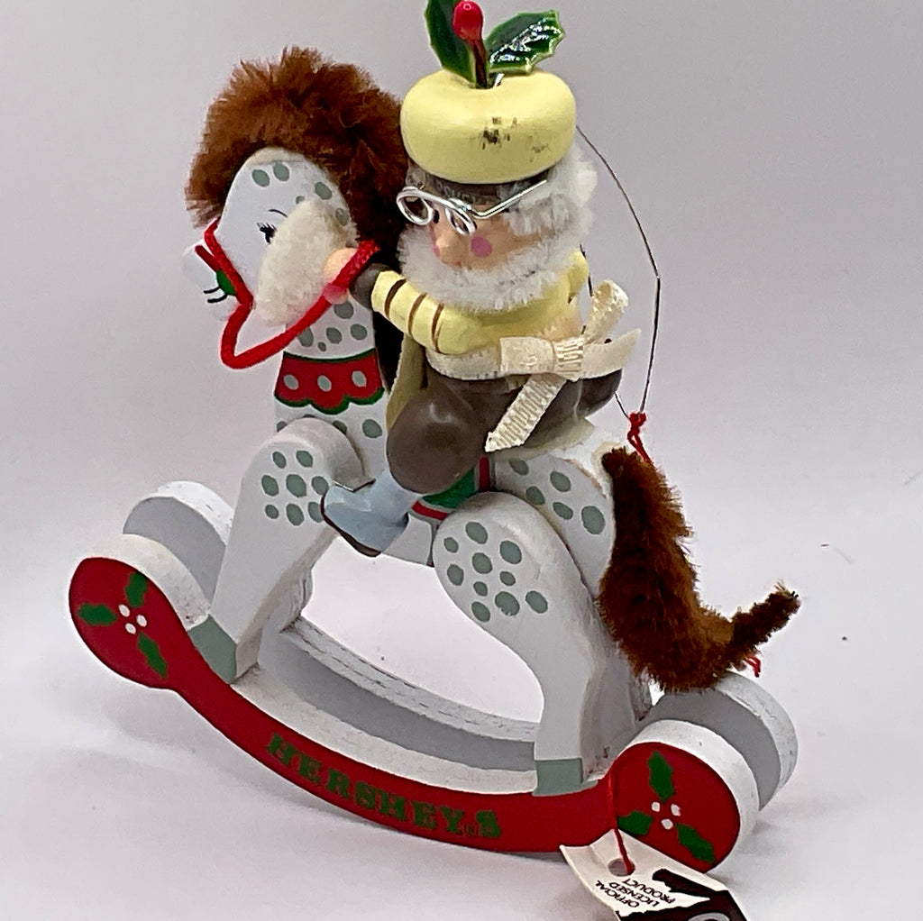Vintage Hershey's Kurts Adler Christmas Elf On Rocking Horse Ornament