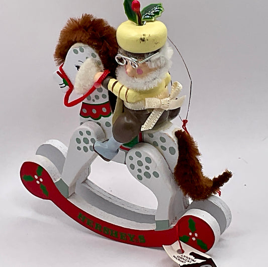 Vintage Hershey's Kurts Adler Christmas Elf On Rocking Horse Ornament