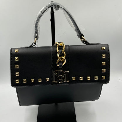 Badgley Mischka Monogram Black Studded Satchel Handbag Goldtone Hardware New with Tags NWT