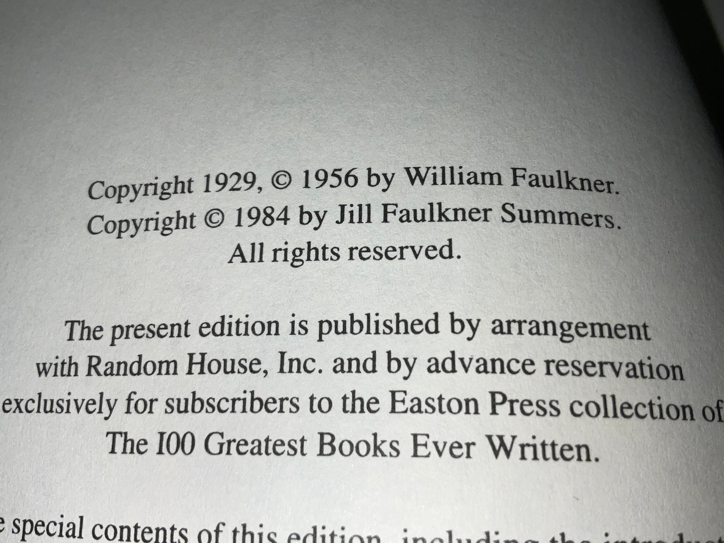The Sound and the Fury William Faulkner 1984 100 Greatest Books Ever Written Collector's Edition