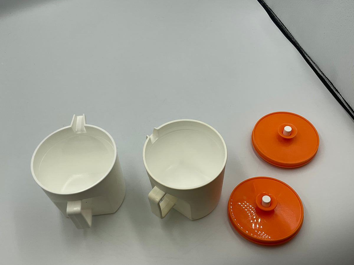 Vintage Tupperware 1414 1415 Sugar Creamer Set Orange Lids Retro