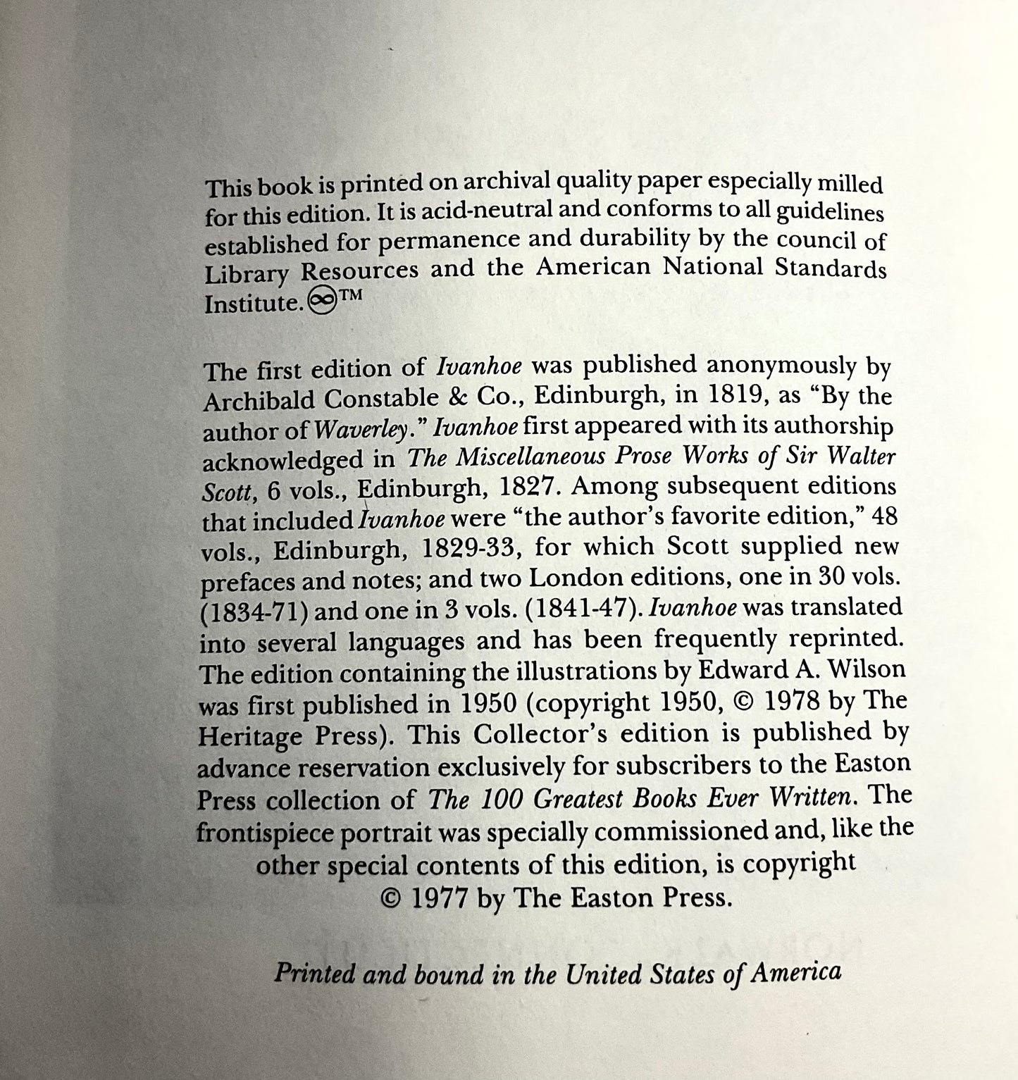 Ivanhoe by Sir Walter Scott Vintage 1977 Easton Press 100 Greatest Books Ever Written Leather Bound Collector's Edition