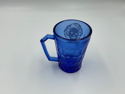 1930s Shirley Temple cobalt blue depression glass child’s mug