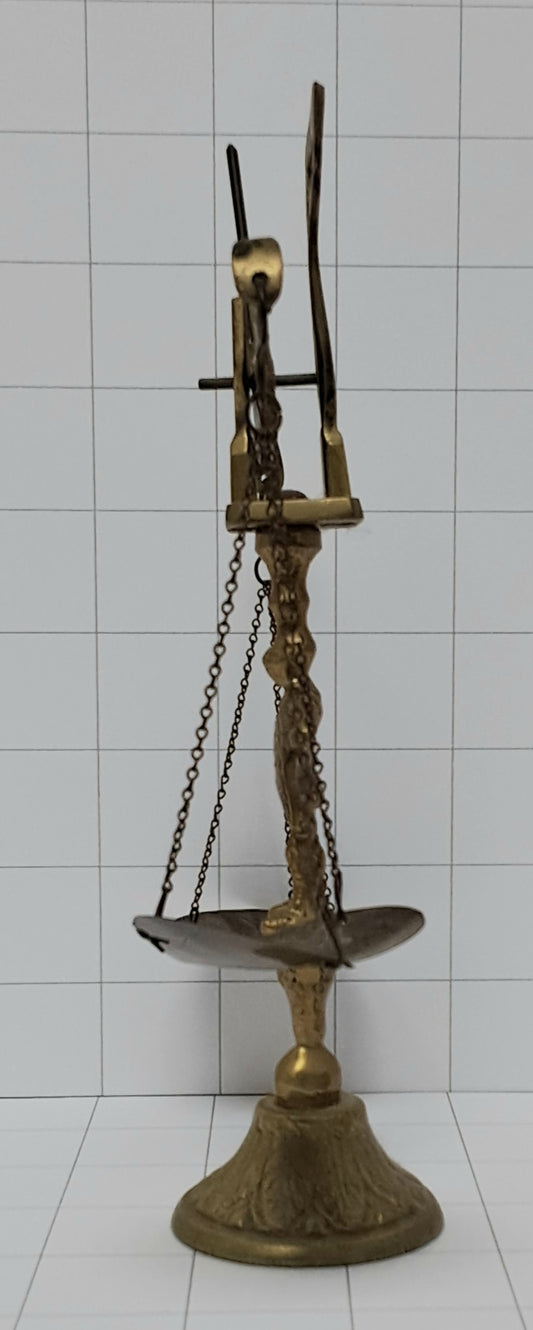 Hollywood Regency Style Vintage 1960s Brass Balance Scale Knight Figure