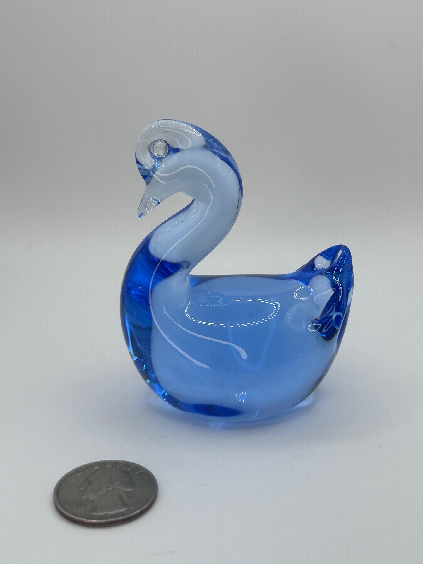 Blue Murano Style Hand-Blown Glass Swan Art Figurine