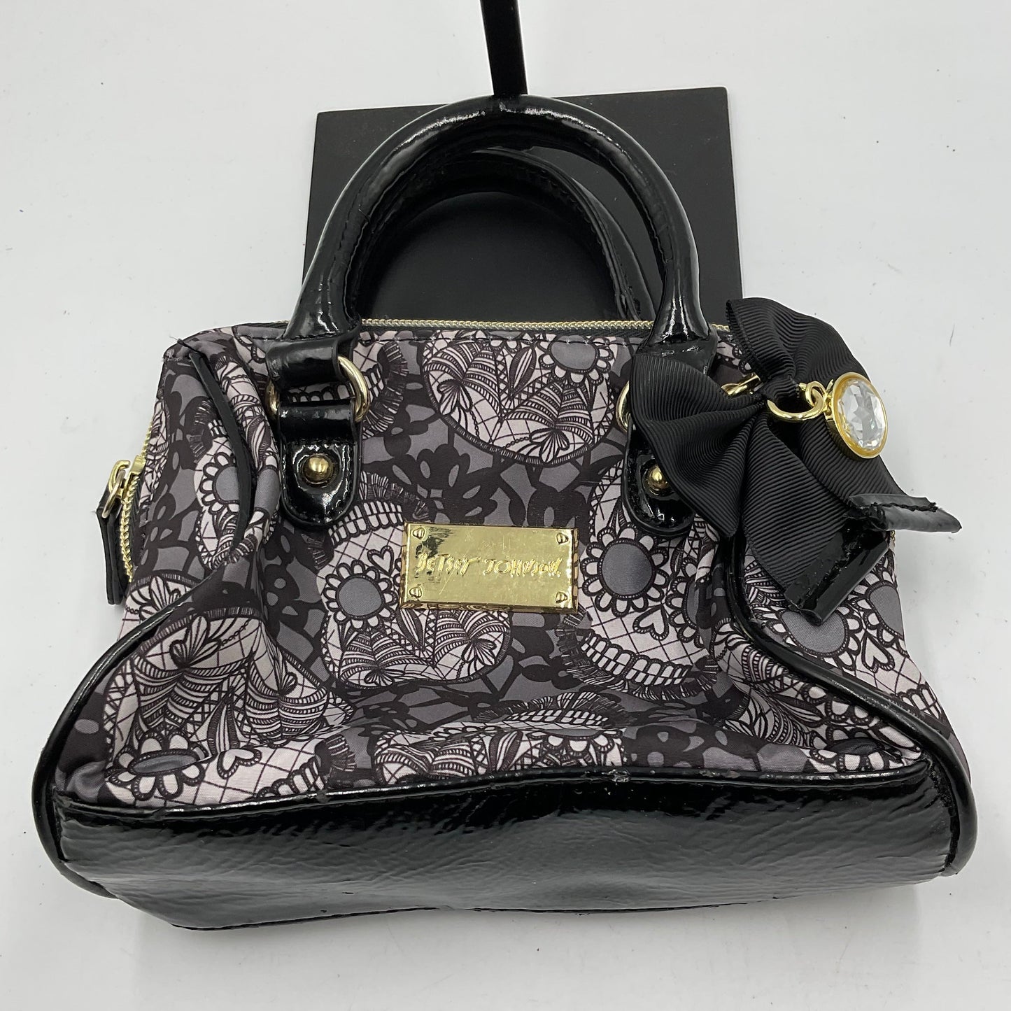 Betsey Johnson Sequin Skull Tote Handbag Bow Goldtone Hardware