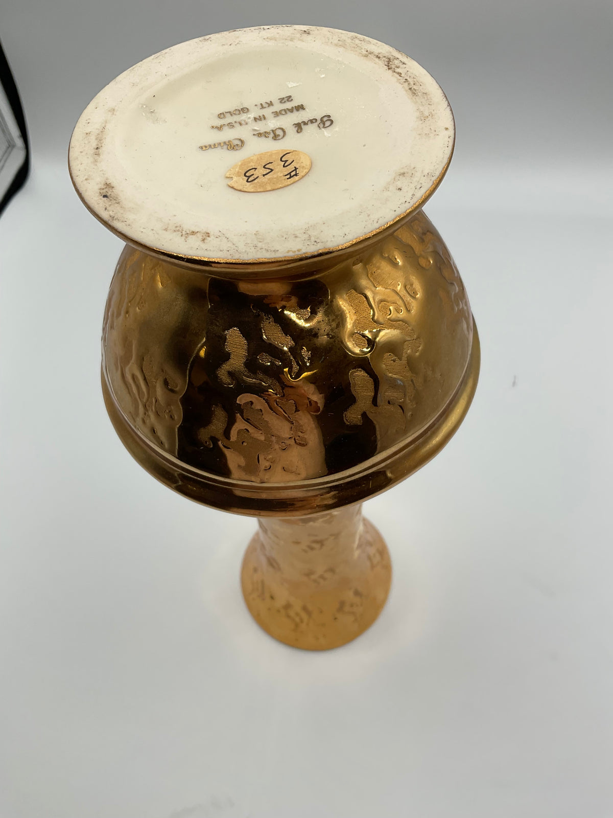 Park Ave China Vase Marked 22KT Gold
