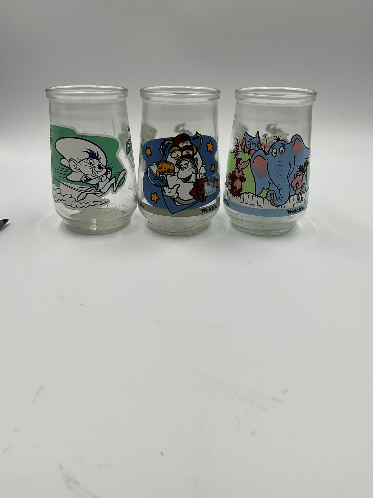 Vintage Welch’s Character Jelly Jar  Collectable Drinking Glasses Lot of 3