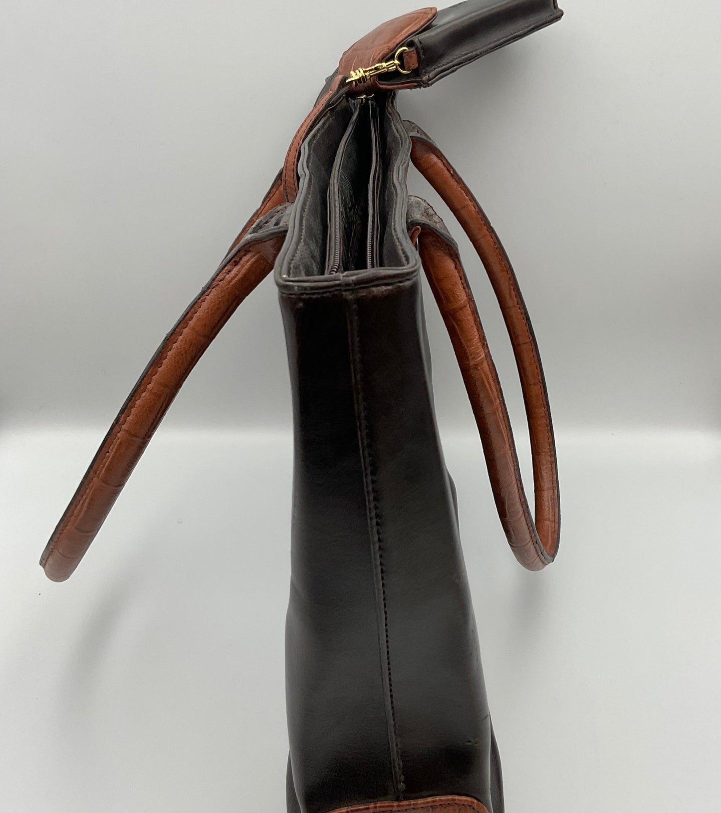 Bellerose Large Brown Tan Handbag Tote Purse with Little Hanging Case
