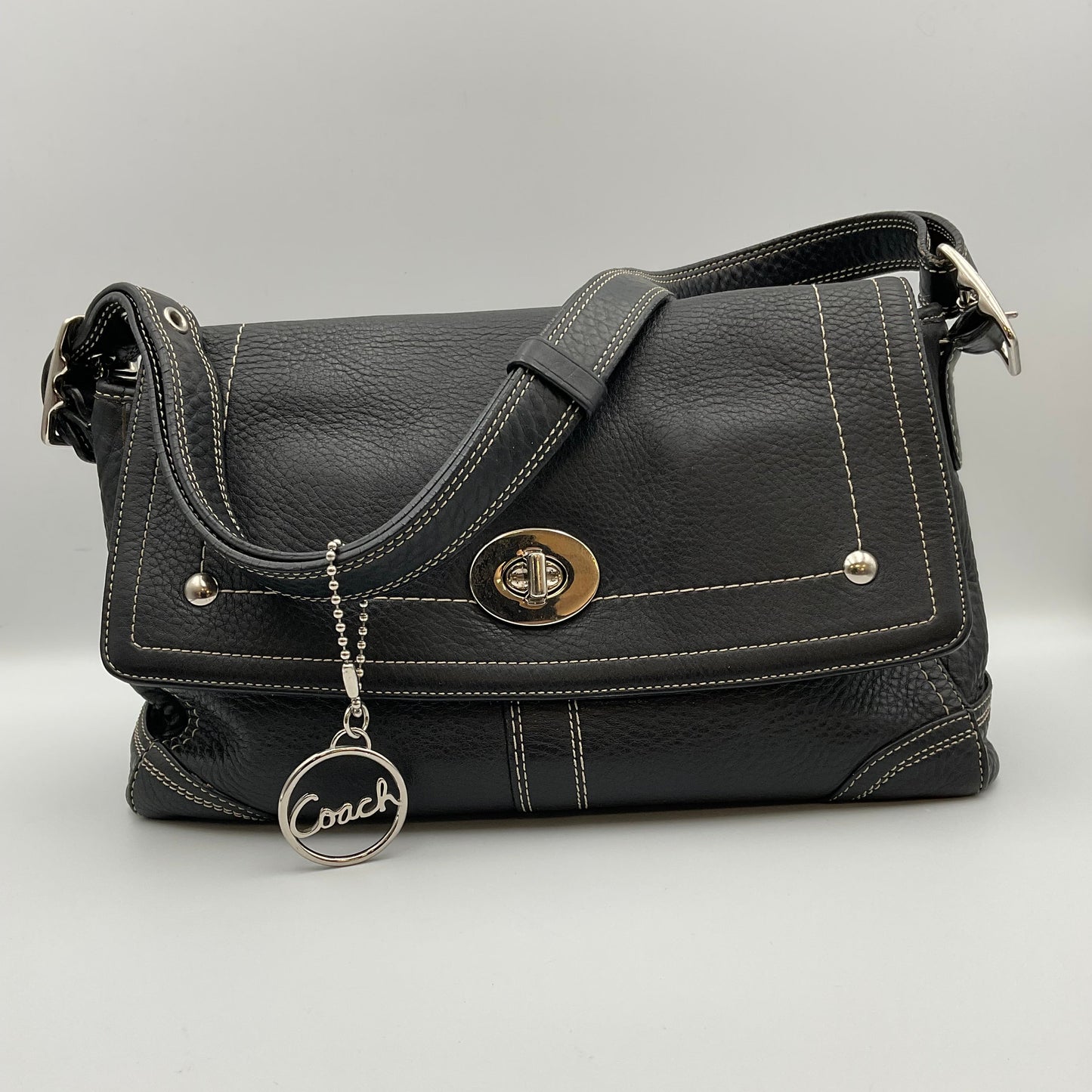 Coach Hamilton Vintage Black Pebbled Leather Flap Crossbody