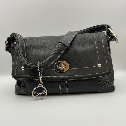 Coach Hamilton Vintage Black Pebbled Leather Flap Crossbody