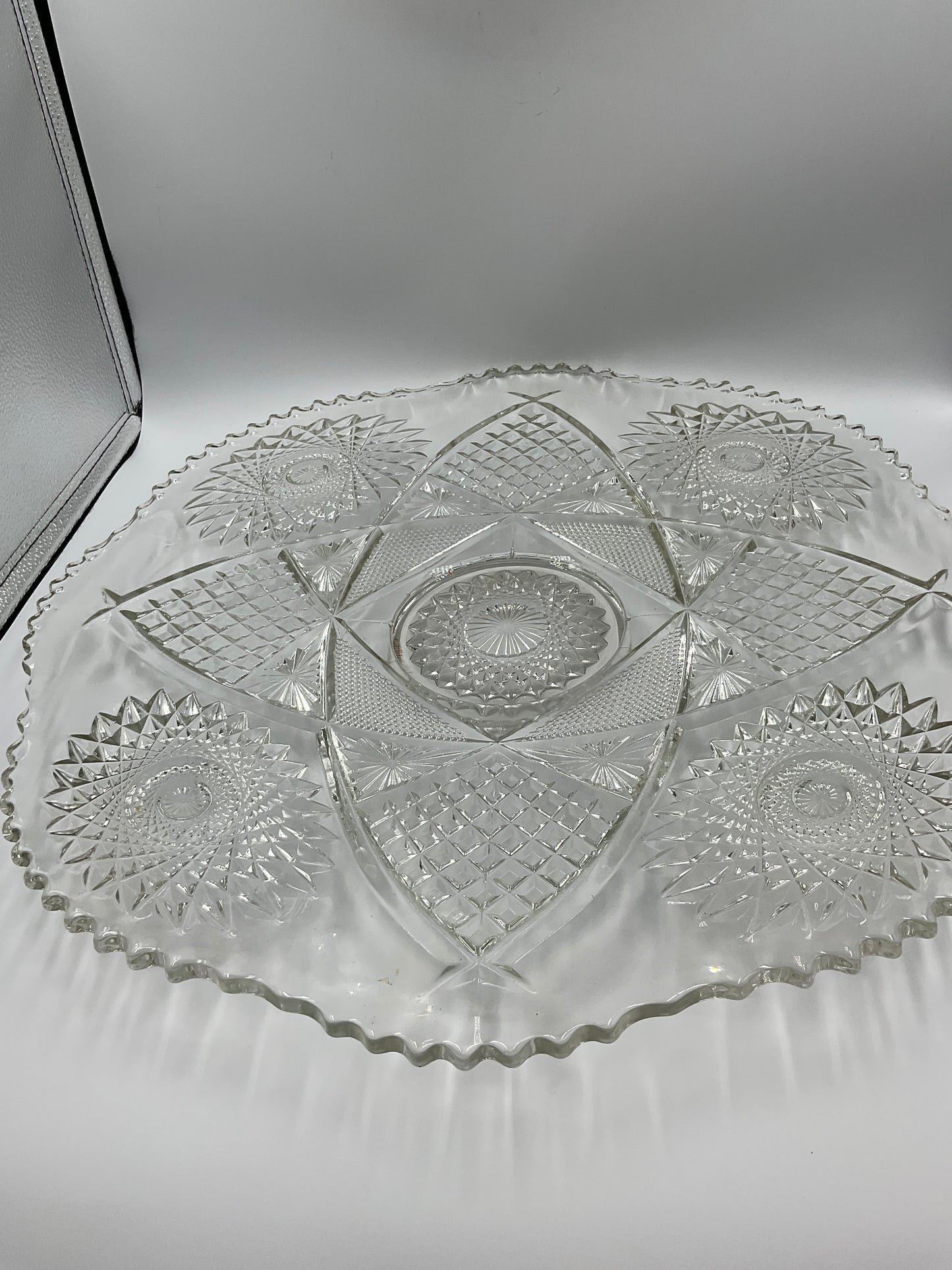 Ornate Glass Bowl with Matching Plate