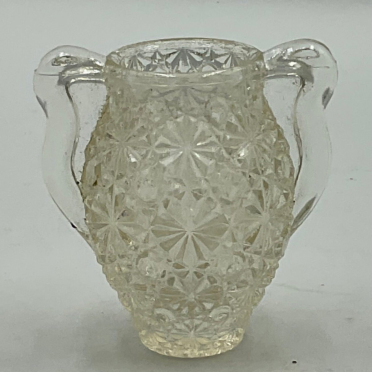 Vintage L.E. Smith Clear Pressed Glass Button and Daisy Pattern Miniature Decorative Two Handled Urn and Matching Pitcher