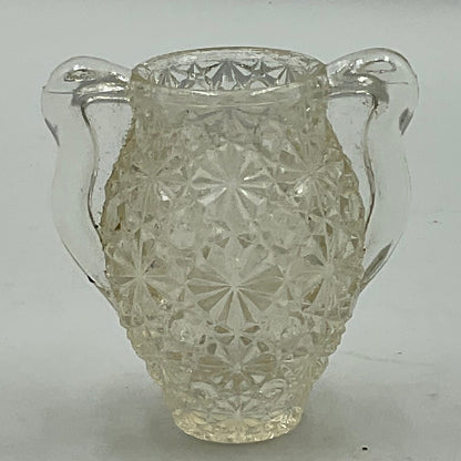 Vintage L.E. Smith Clear Pressed Glass Button and Daisy Pattern Miniature Decorative Two Handled Urn and Matching Pitcher