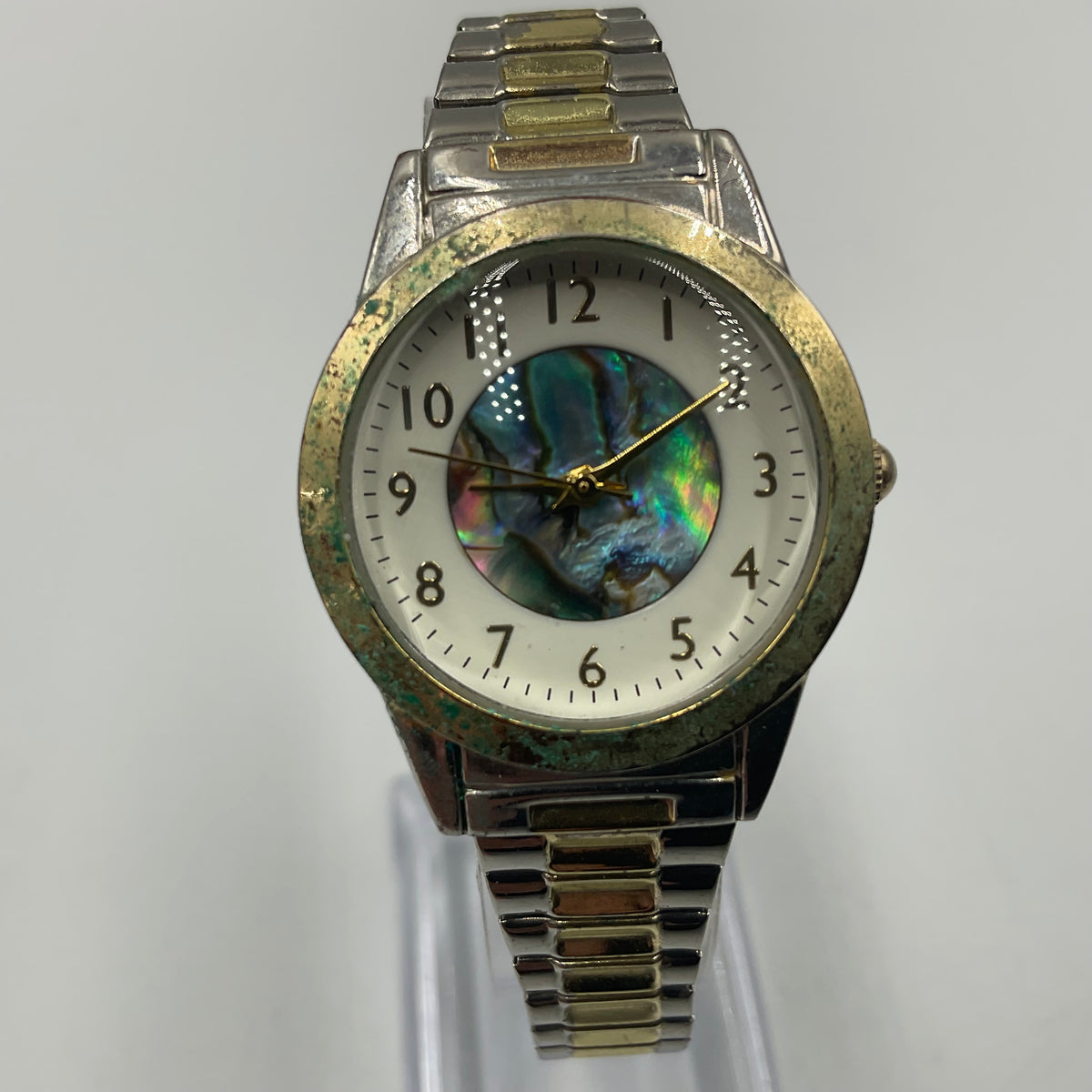 Vintage Women’s Two Tone Quartz Wristwatch With An Iridescent Abalone Shell Dial