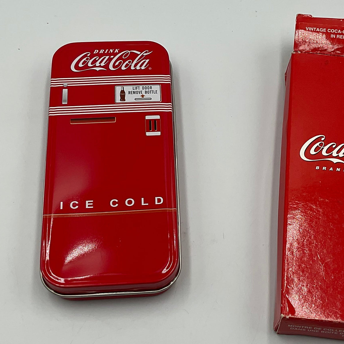 Coca-Cola Wristwatch Refrigerator Shaped Tin Original Box New Battery