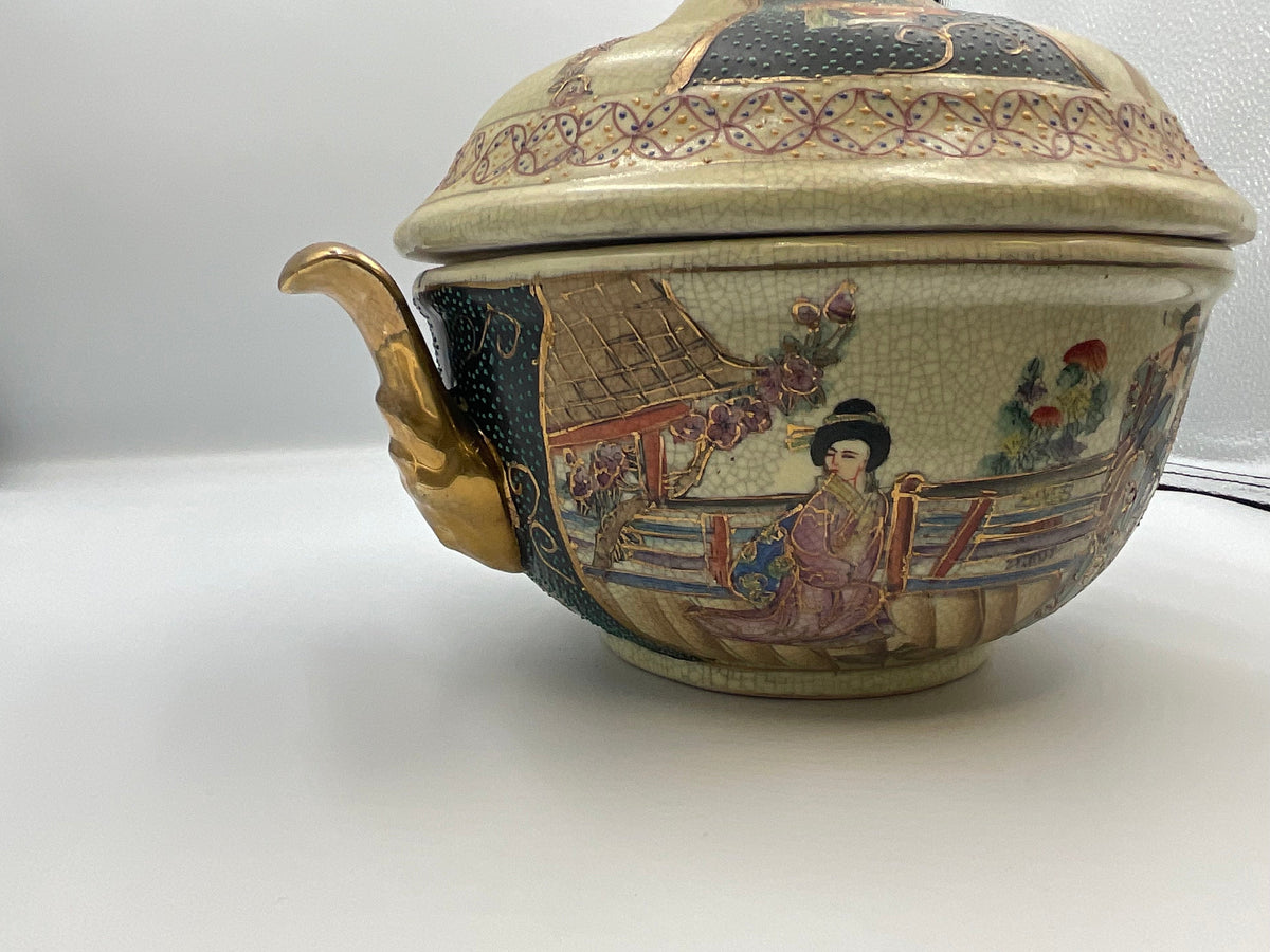 Vintage Japanese Satsuma style earthenware covered tureen