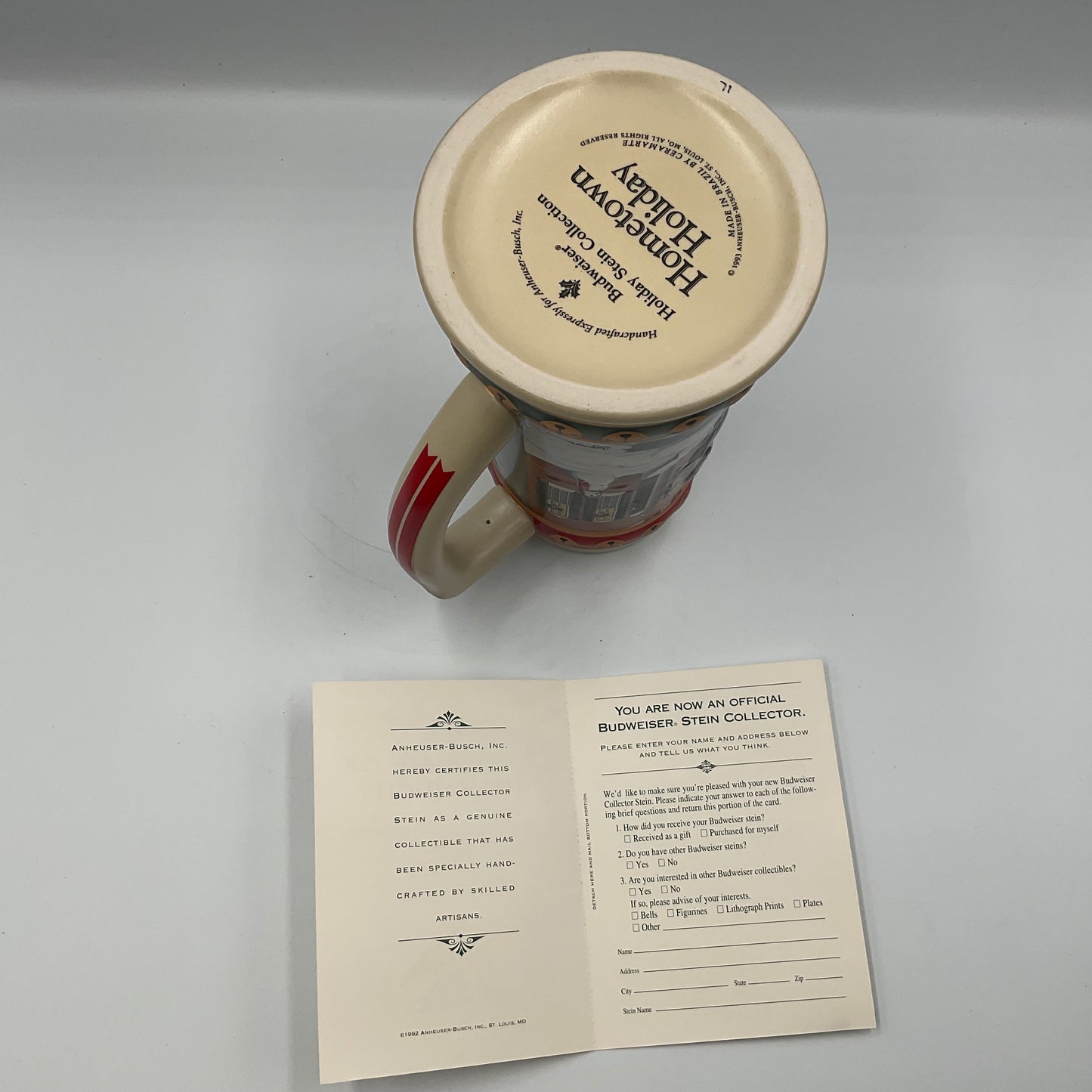 1994 Budweiser Hometown Holiday Collector Stein In Box and COA Beer Mug