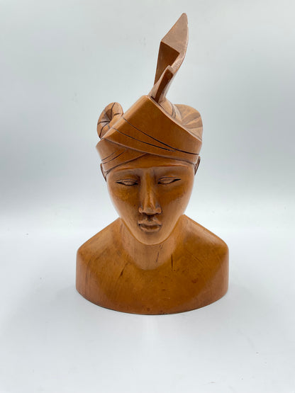 Vintage Balinese Hand-carved Wood Bust Sculpture