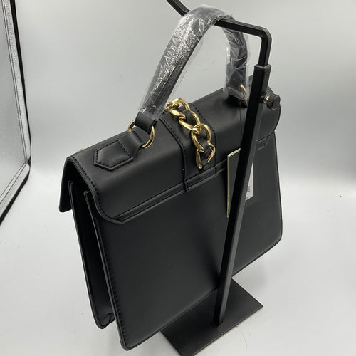 Badgley Mischka Monogram Black Studded Satchel Handbag Goldtone Hardware New with Tags NWT