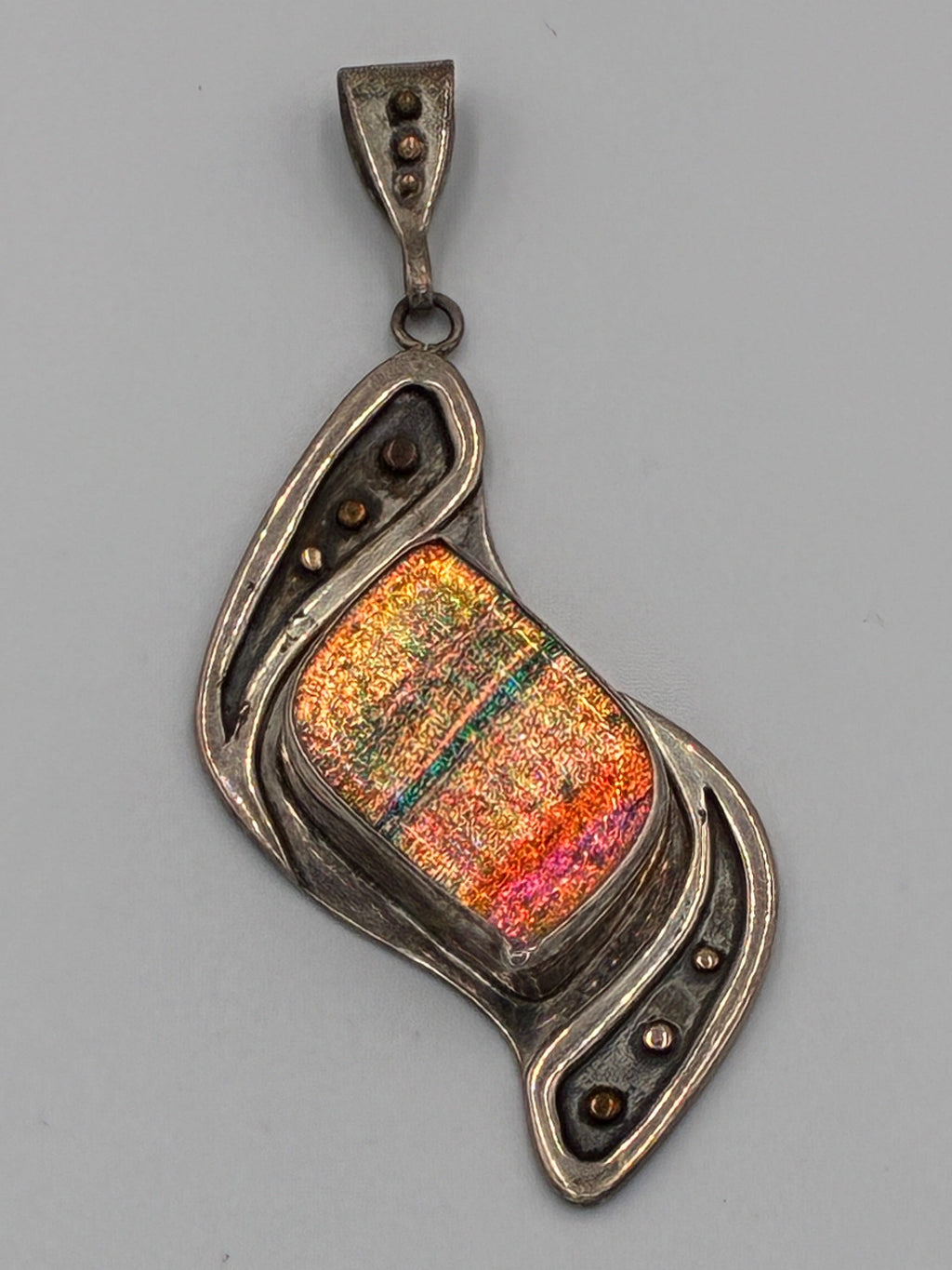 Artisan Dichroic Fused Glass Pendant 14K Gold Sterling Signed CRC As-Is