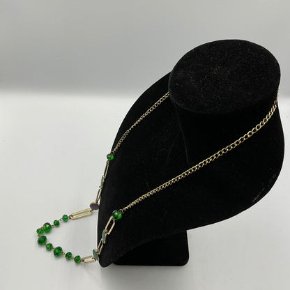 Emerald Green and Amythyst Color Goldtone Necklace Fashion Jewelry