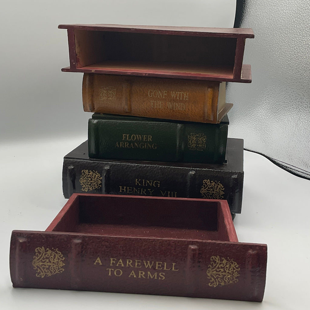 Stacked Faux Books Trinket Box Keepsakes Faux Leather Book Drawers