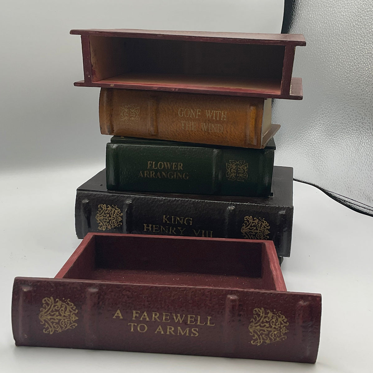 Stacked Faux Books Trinket Box Keepsakes Faux Leather Book Drawers