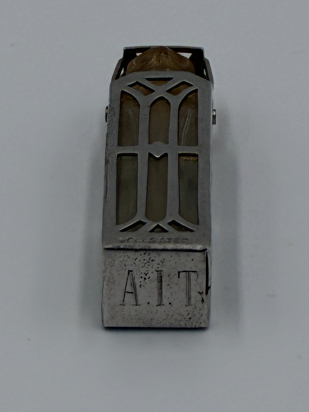 Wells Sterling Silver Caged Scent Bottle and Holder Art Deco