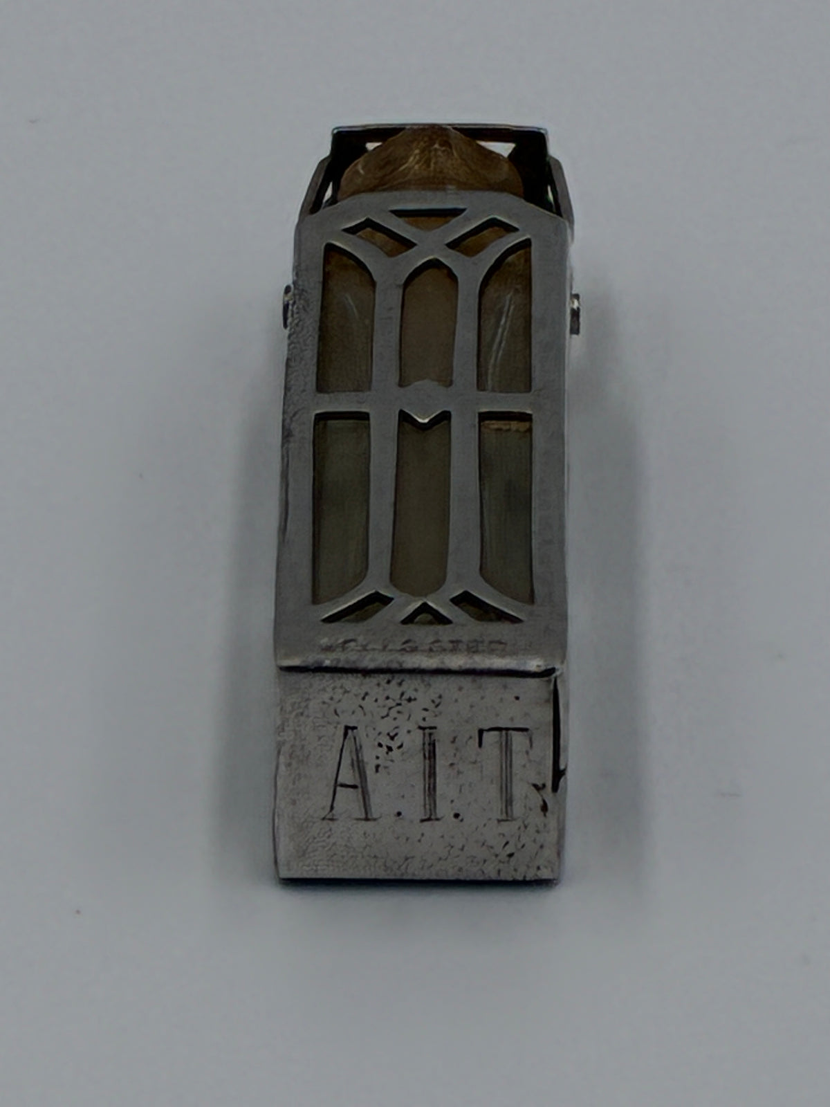 Wells Sterling Silver Caged Scent Bottle and Holder Art Deco