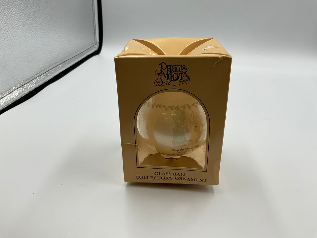Vintage Precious Moments Ornament Merry Christmas Dear Glass Ball 1988 W/ Box
