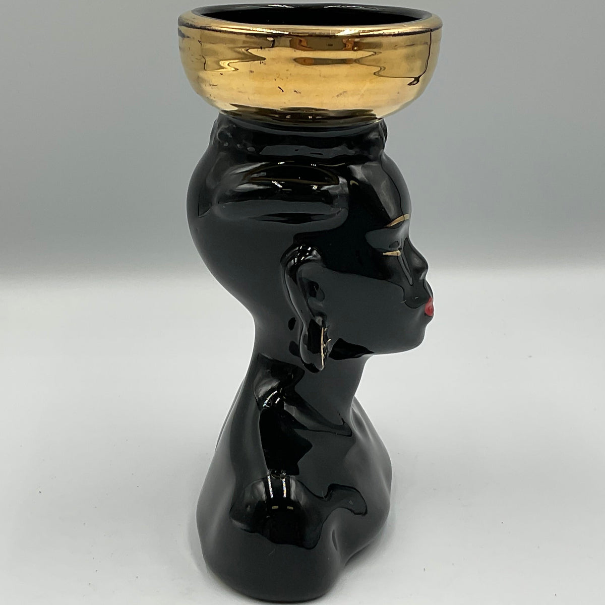 Vintage Nubian Lady Head Vase Mid-Century Blackamoor Style Ceramic 6"