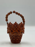 Miniature Coquilla Nut Basket Scalloped Beaded Handle